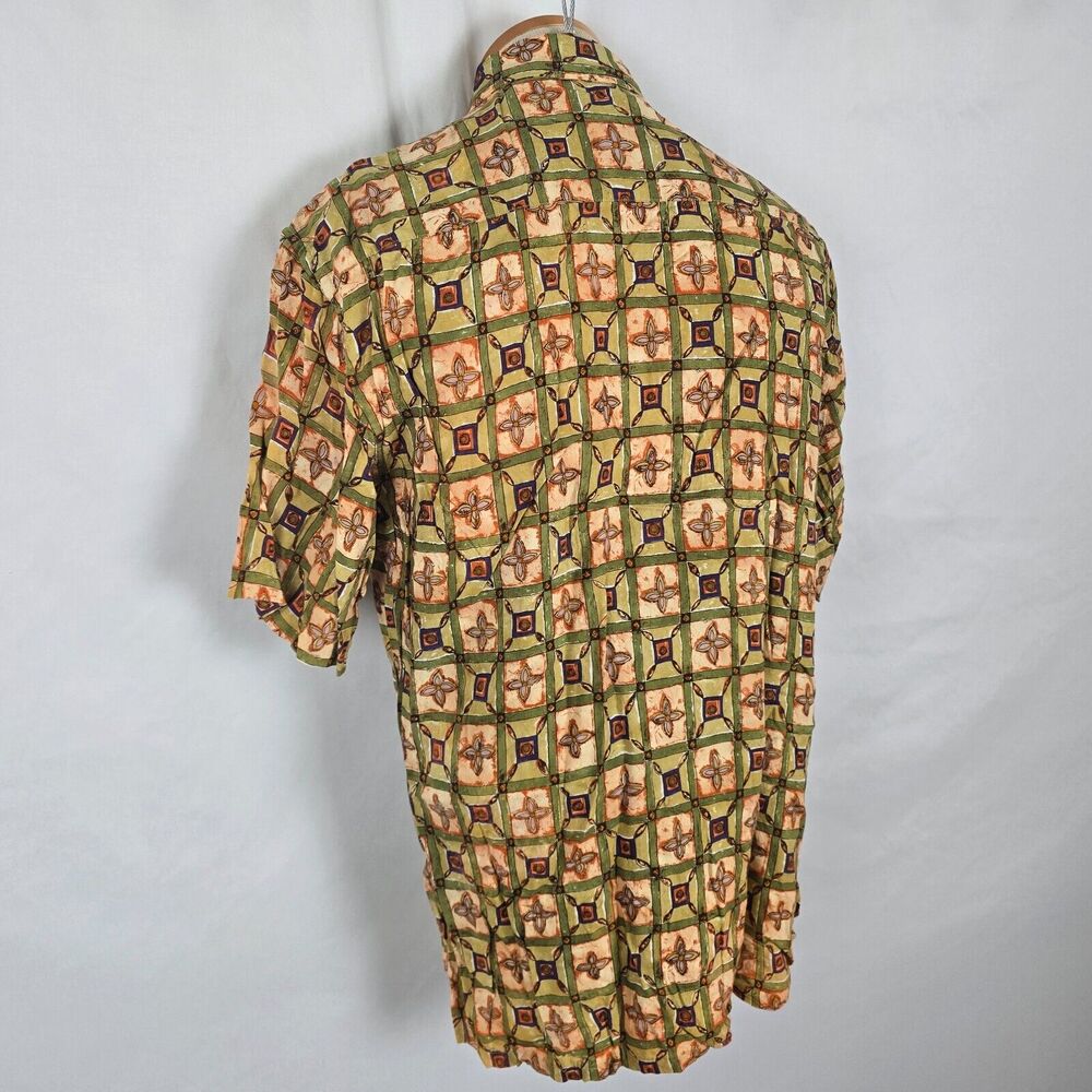 Campia Moda Shirt Men's M Green Tan Geometric Print Button Down Short Sleeve - Picture 12 of 14